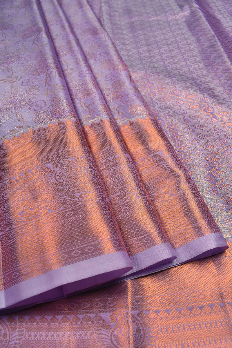 Light Violet Semi Silk Tissue Fancy Leaves Design Zari Border Saree