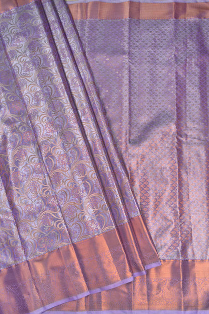 Light Violet Semi Silk Tissue Fancy Waves Design Zari Border Saree