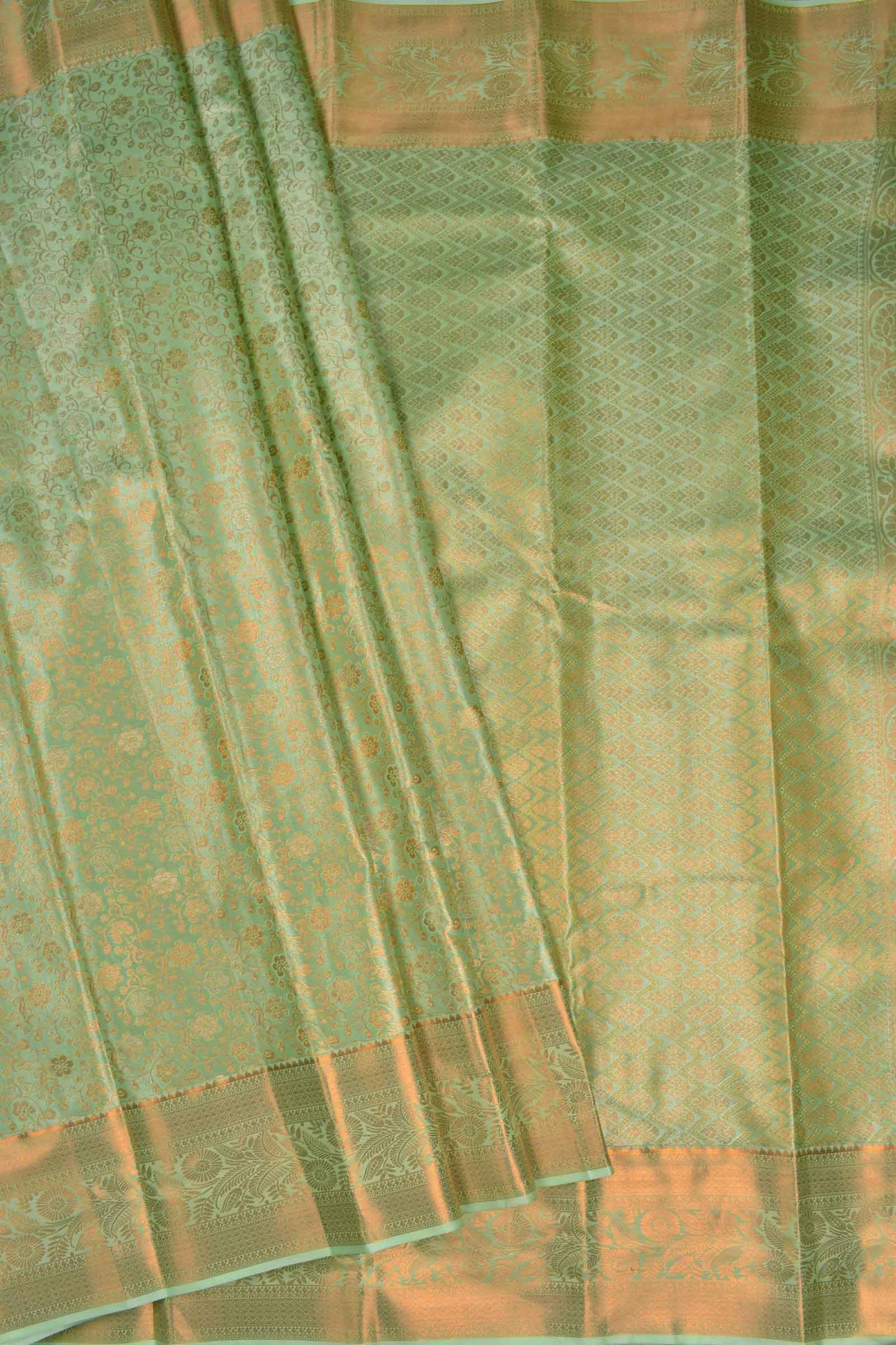 Light Green Semi Silk Tissue Floral Brocase Zari Border Saree