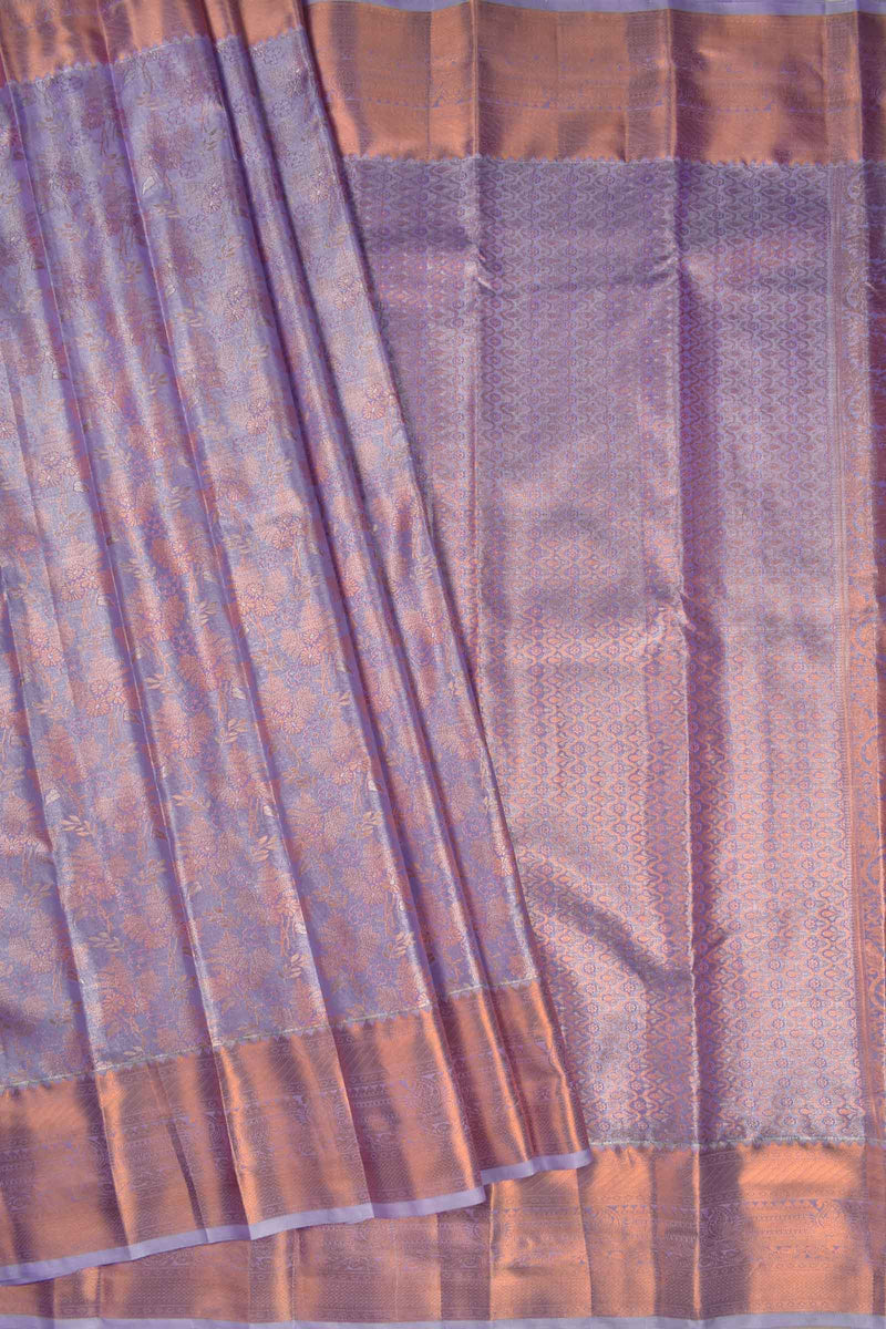 Light Violet Semi Silk Tissue Fancy Leaves Design Zari Border Saree