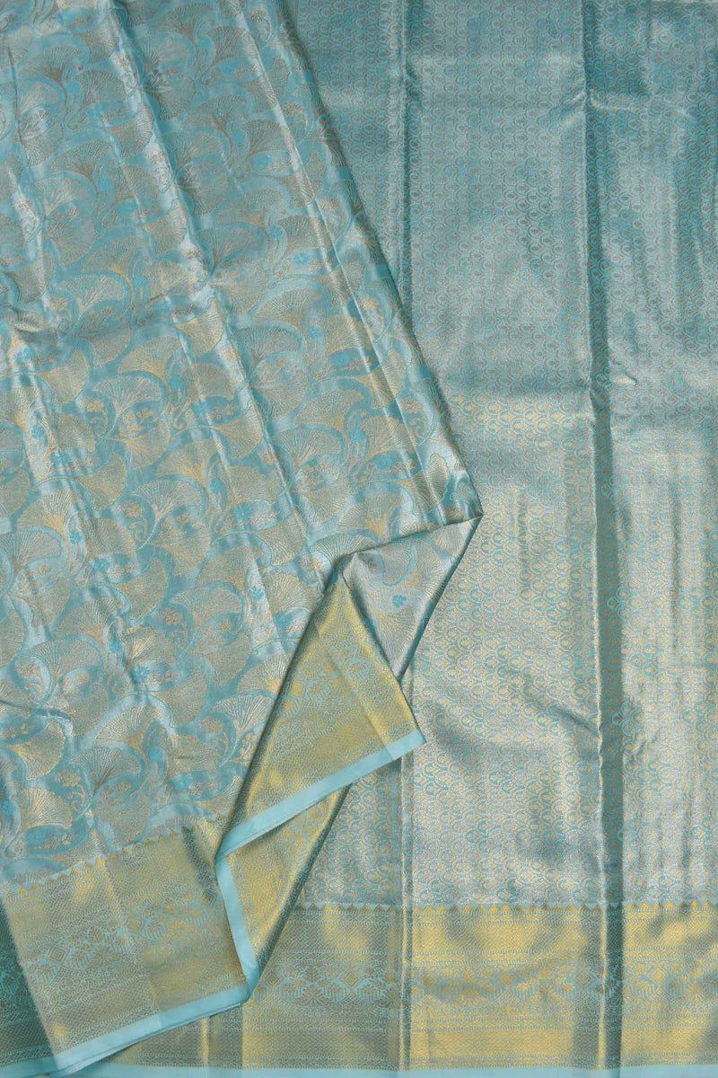 Light Sky Blue Semi Silk Tissue Hibiscus Design Body Zari Border Saree