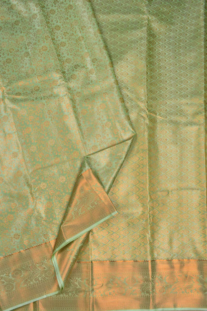 Light Green Semi Silk Tissue Floral Brocase Zari Border Saree