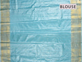 Light Sky Blue Semi Silk Tissue Hibiscus Design Body Zari Border Saree