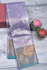 Light Violet Semi Silk Tissue Floral Design Blue Pallu Saree