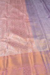 Pastel pink Semi Silk Tissue Fancy Floral Design Contrast Purple Pallu Saree