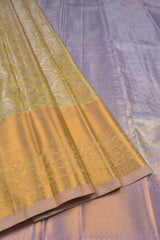 Golden Semi Silk Tissue Fancy Floral Contrast Purple Pallu Saree