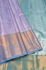 Light Violet Semi Silk Tissue Floral Design Blue Pallu Saree