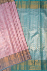 Pink Semi Silk Tissue Floral Theme Design Contrast Blue Pallu Saree