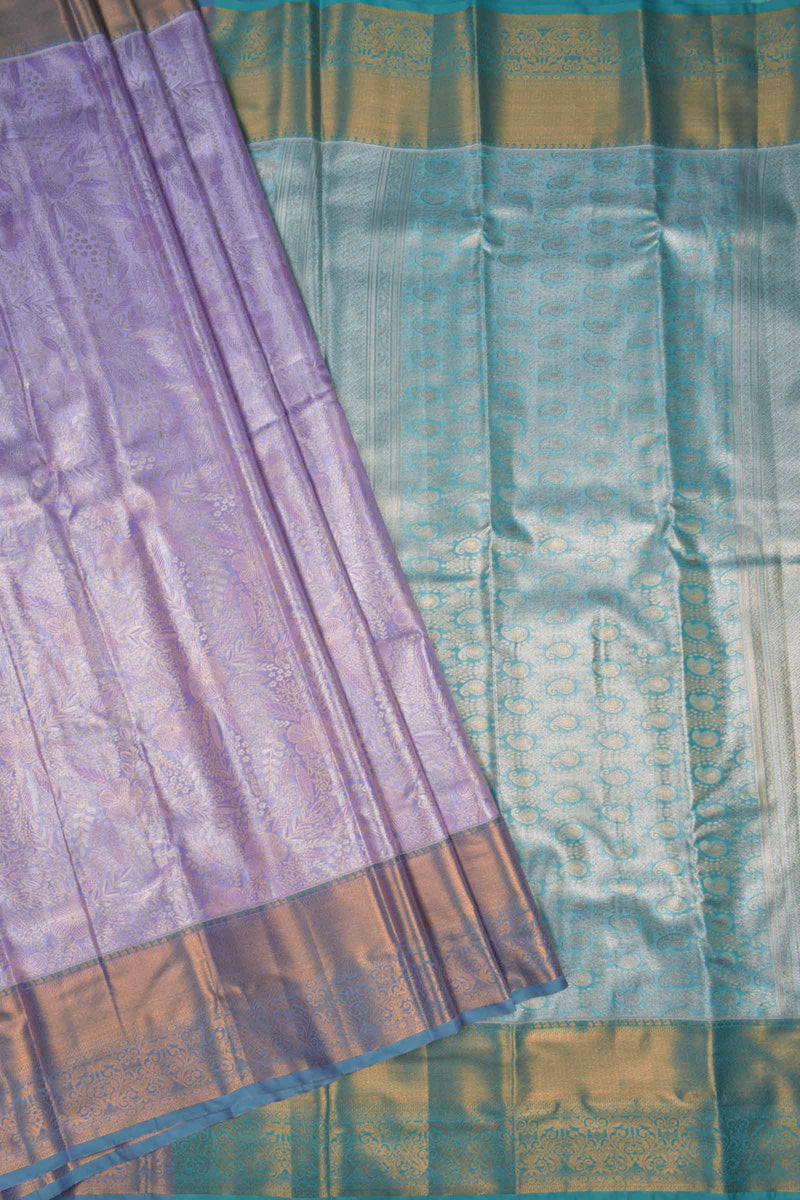 Light Violet Semi Silk Tissue Floral Design Blue Pallu Saree