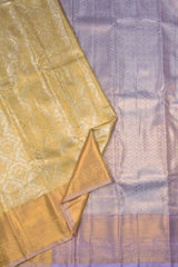 Golden Semi Silk Tissue Fancy Floral Contrast Purple Pallu Saree