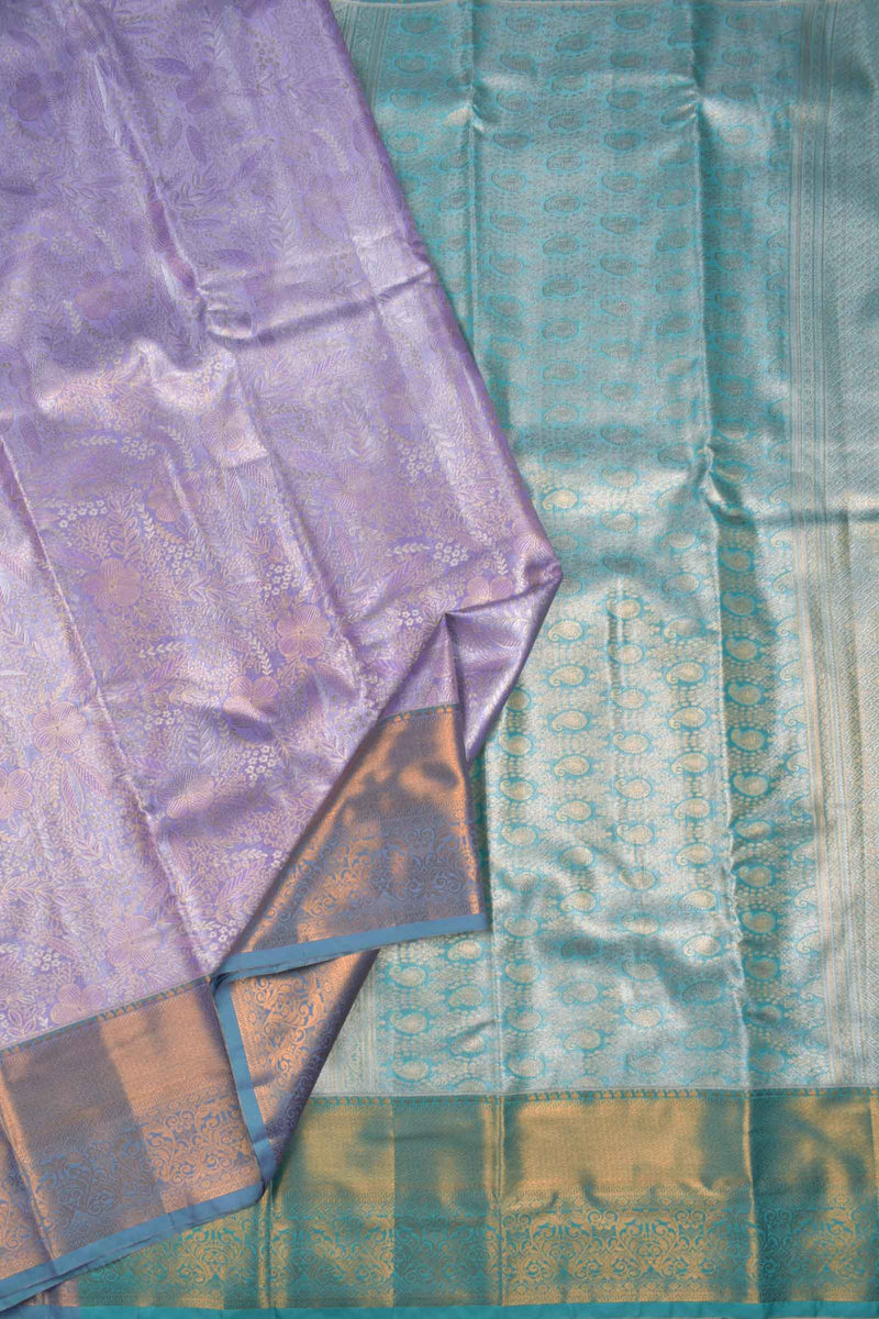 Light Violet Semi Silk Tissue Floral Design Blue Pallu Saree