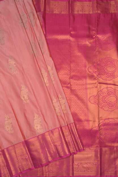 Pink Semi Soft Silk Floral Bouquet Butta Contrast Dark Pink Border Saree