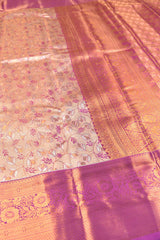 Peach With Violet Semi Silk Tissue  Leaves Jacquard Violet Border Saree