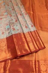 Peach Semi Silk Tissue Floral Design Maroon  Border Saree