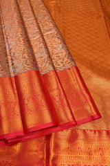 Peach Semi Silk Tissue Rich Jacquard Red Border Saree