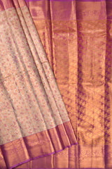 Peach With Violet Semi Silk Tissue  Leaves Jacquard Violet Border Saree