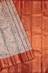 Peach Semi Silk Tissue Floral Design Maroon  Border Saree