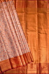 Peach Semi Silk Tissue Silver Leaves  Fancy Red Border Saree