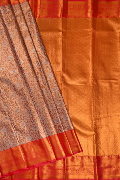 Peach Semi Silk Tissue Rich Jacquard Red Border Saree