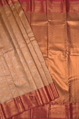 Peach Semi Silk Tissue Yellow Leaves Red  Border Saree