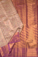 Peach With Violet Semi Silk Tissue  Leaves Jacquard Violet Border Saree