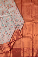 Peach Semi Silk Tissue Floral Design Maroon  Border Saree