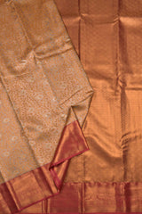 Peach Semi Silk Tissue Yellow Leaves Red  Border Saree