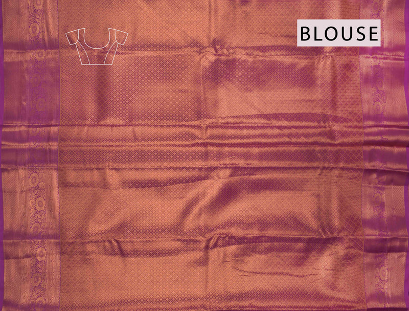 Peach With Violet Semi Silk Tissue  Leaves Jacquard Violet Border Saree