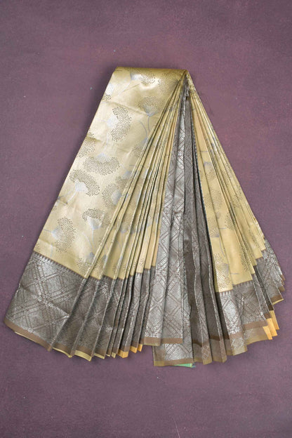 Dark Sandal Semi Silk Floral Design Contrast Pallu Blouse Saree