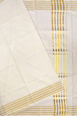 Off White Pure Kerala Cotton Vertical Zari Lines Parallel Lines Border Saree