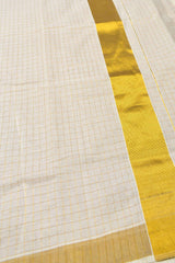 Off White Pure Kerala Cotton Small Checks Zari Border Checks Pallu Saree