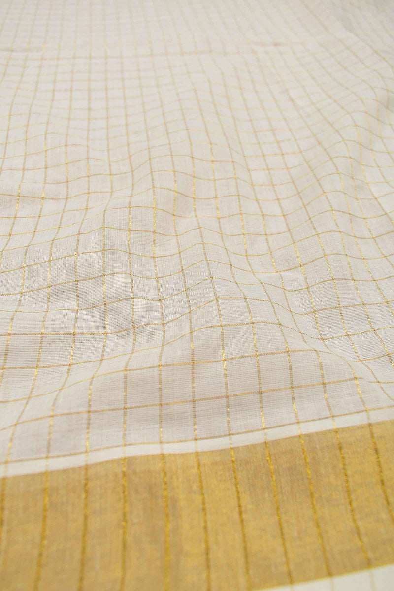 Off White Pure Kerala Cotton Small Checks Zari Border Checks Pallu Saree