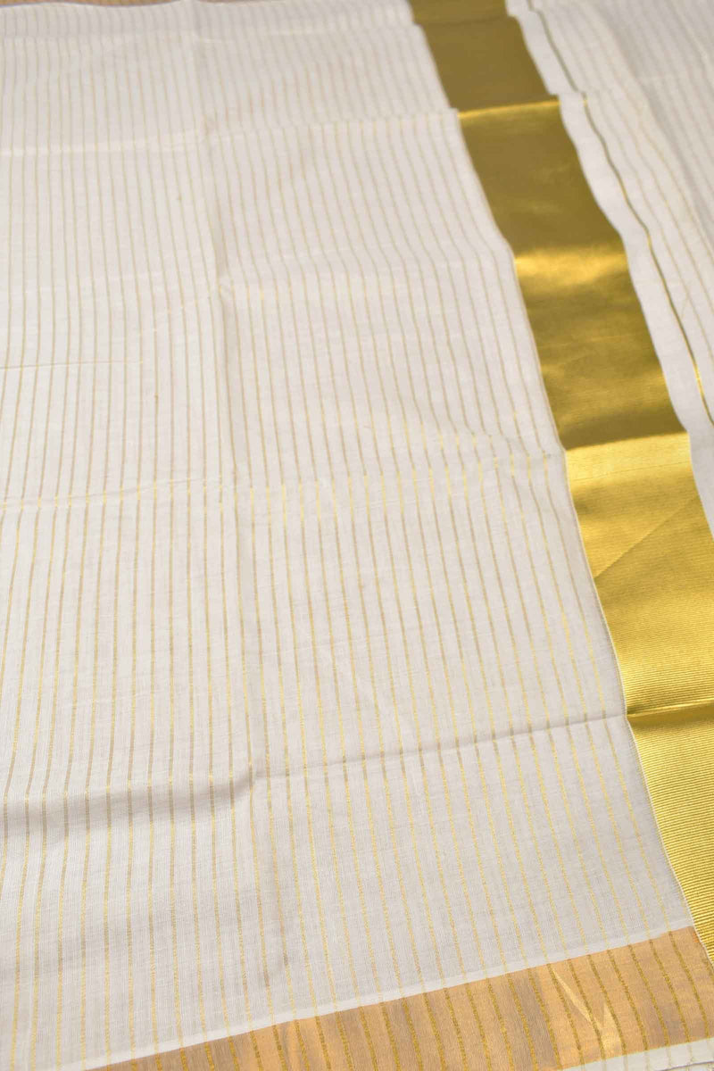 Off White Pure Kerala Cotton Vertical Adjacent Zari Lines Zari Border Saree