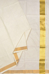 Off White Pure Kerala Cotton Vertical Adjacent Zari Lines Zari Border Saree