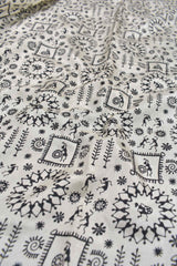 White With Black  Semi Dola Warli Design Sandal Border Saree