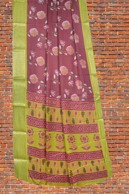 Rustic Maroon Soft Marshmallow Fancy Florals Contrast Green Border Saree