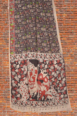 Dark Brown Kalamkari Pure Cotton Fancy Warli Folk Art Design Vrindavan Pallu Saree