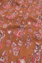 Brown Kalamkari Pure Cotton Folk Art Printed  Saree