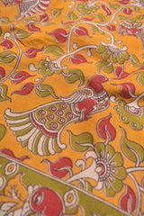 Orange Yellow Kalamkari Pure Cotton Floral Design Vrindavan Pallu Saree