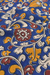 Blue Kalamkari Pure Cotton Floral Design Peacock Pallu Printed Blouse Saree