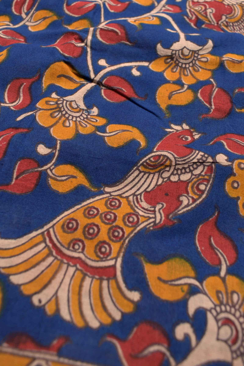 Blue Kalamkari Pure Cotton Peacock Printed Saree