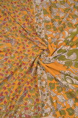 Orange Yellow Kalamkari Pure Cotton Floral Design Vrindavan Pallu Saree