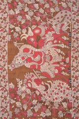 Off White Kalamkari Pure Cotton Folk Art Design Vrindavan Pallu Printed Saree