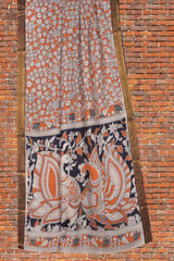 Orange Kalamkari Silk Cotton Floral Design Zari Border Peacock Pallu Saree