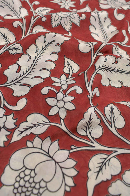 Deep Maroon Kalamkari Silk Royal Gardenia Zari Border Peacock Pallu Saree