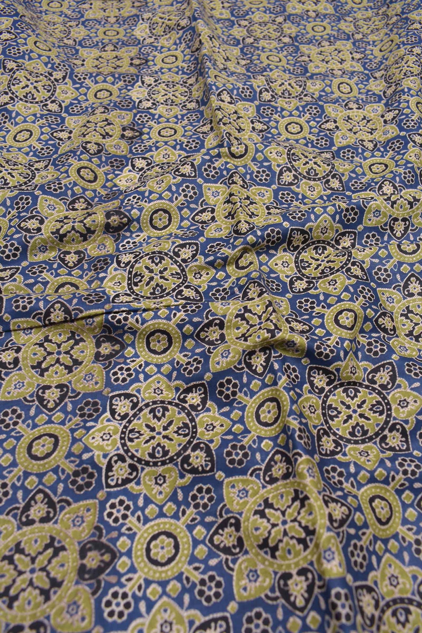 Green and Blue Cotton Chudithar Material Ajrakh Printed Suit