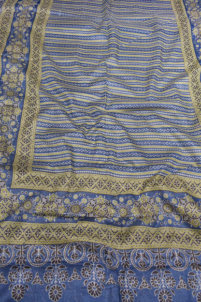 Green and Blue Cotton Chudithar Material Ajrakh Printed Suit