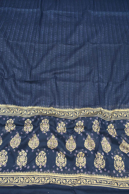 Blue Mangalagiri Cotton Chudithar Dress Material Printed Top Zari Border Suit