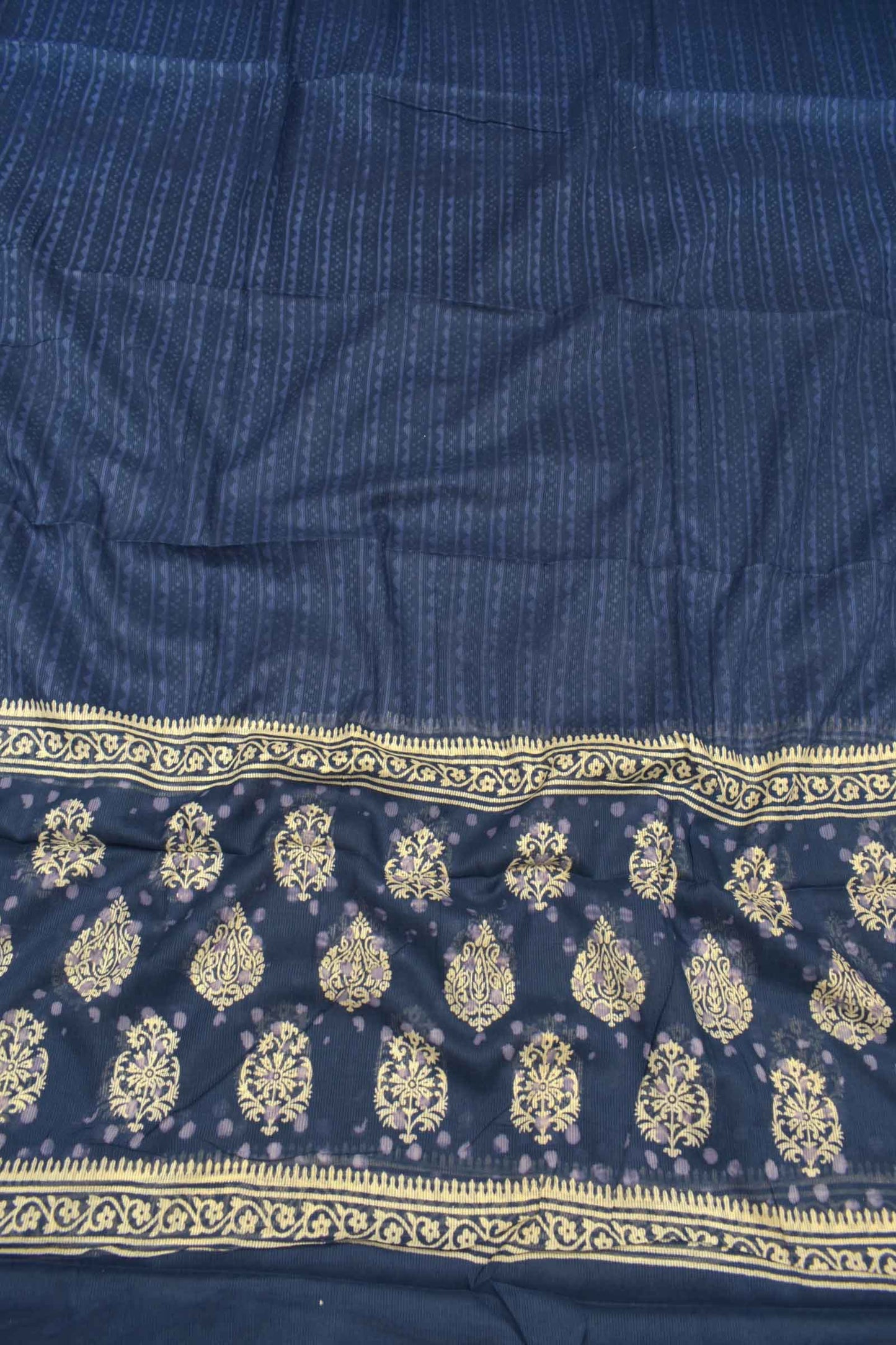 Blue Mangalagiri Cotton Chudithar Dress Material Printed Floral Pots Top Zari Border Dupatta Suit