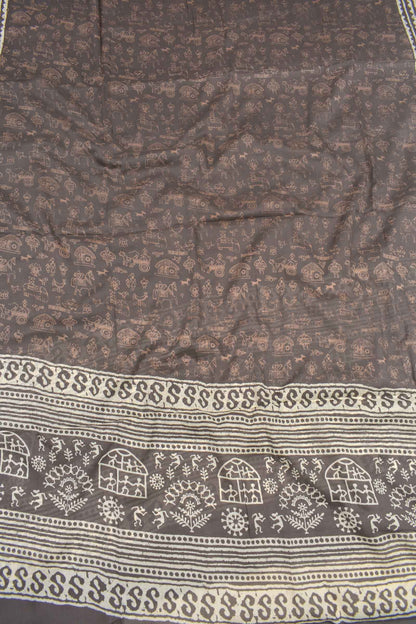 White Cotton Chudithar Material Royal Horse Embroidery Warli Printed Bottom Dupatta Suit